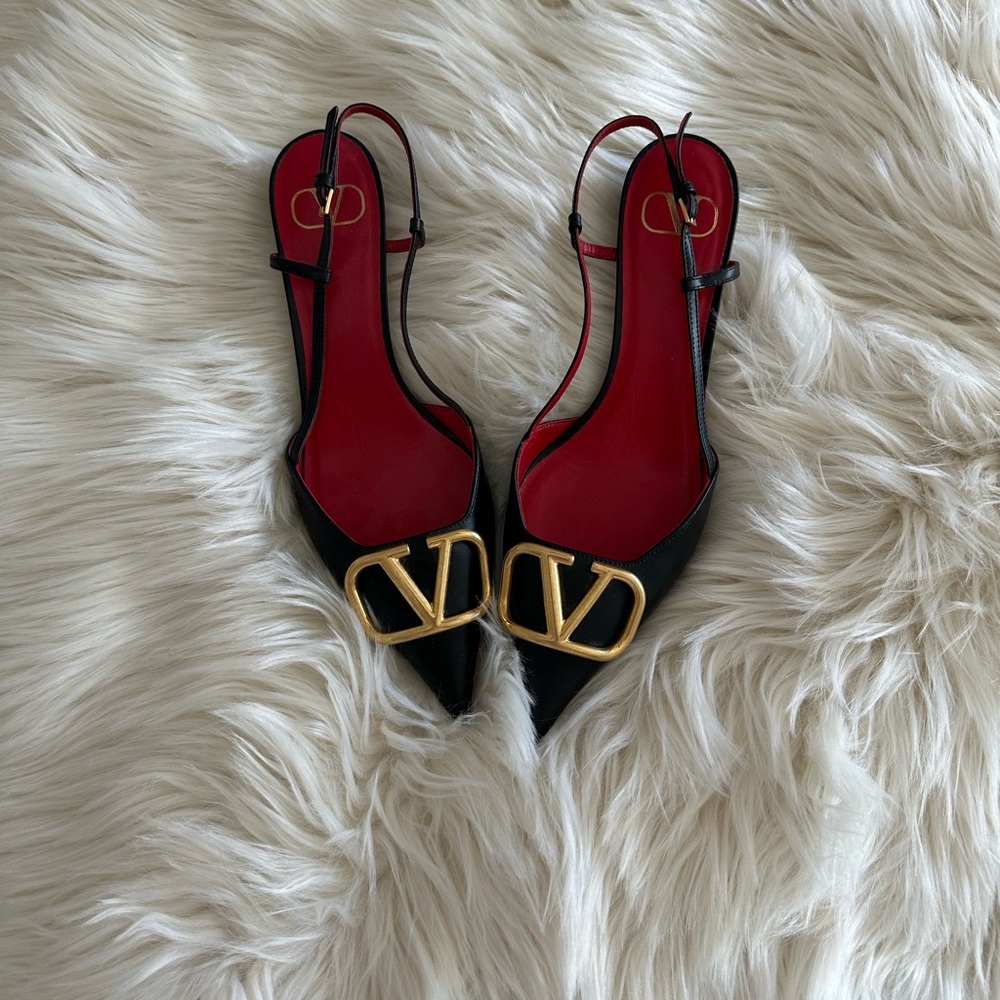 Valentino Black and Red Heels with Gold Accents